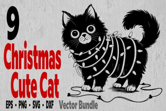 9 Cute Cat Christmas Light Graphic Cat