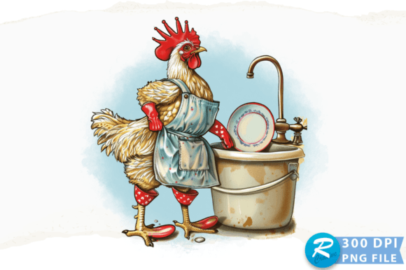 A Chicken Wearing an Apron and Red Boots