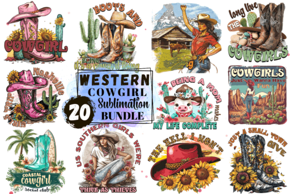 Western Cowgirl Sublimation PNG Bundle